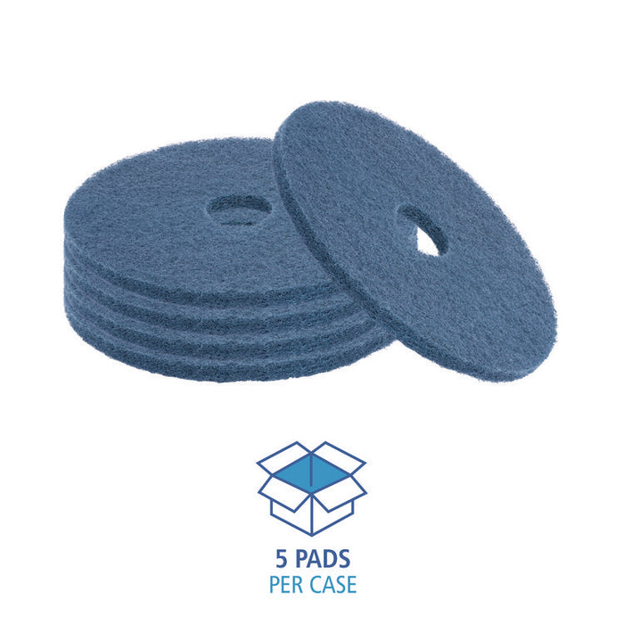 Scrubbing Floor Pads, 16" Diameter, Blue, 5/Carton