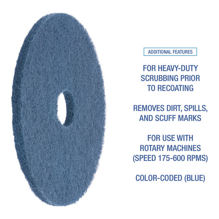 Scrubbing Floor Pads, 16" Diameter, Blue, 5/Carton