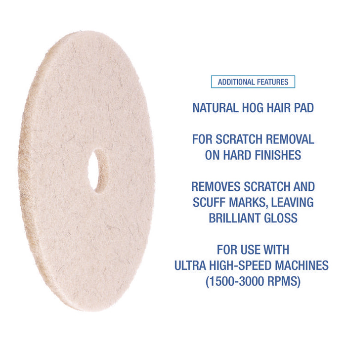 Natural Hog Hair Burnishing Floor Pads, 17" Diameter, Tan, 5/Carton