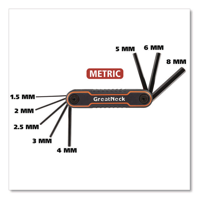 Hex Key Fold-Up Tool Set, Two-Piece, Metric/SAE, Black-Oxide/Blue (SAE), Black-Oxide/Red (Metric)