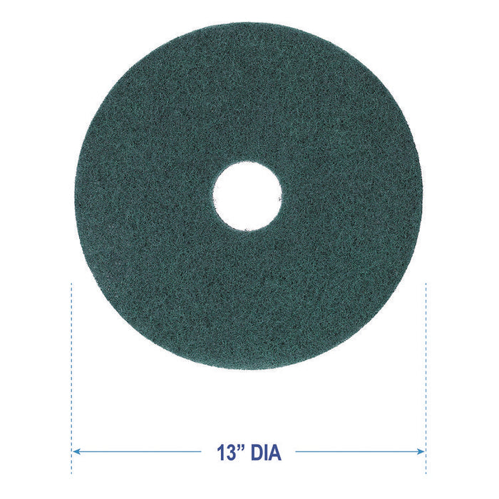 Heavy-Duty Scrubbing Floor Pads, 13" Diameter, Green, 5/Carton
