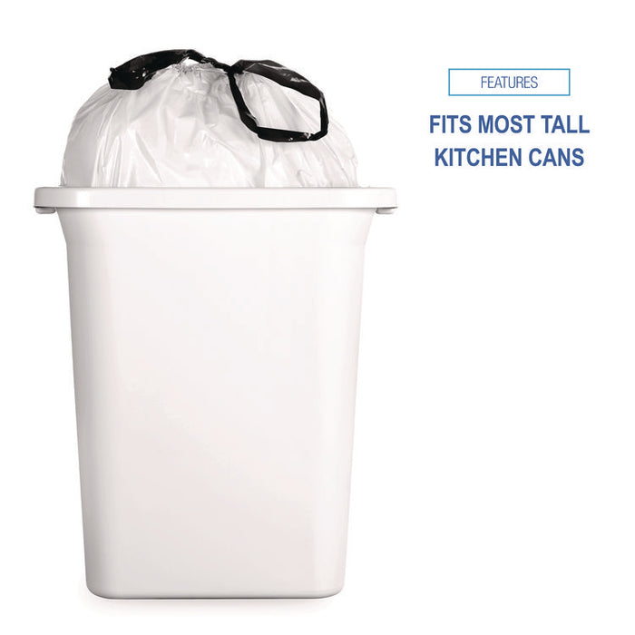 Drawstring Kitchen Bags/Liners, Drawstring, 13 gal, 24" x 28", White, 50 Bags/Roll, 2 Rolls/Carton