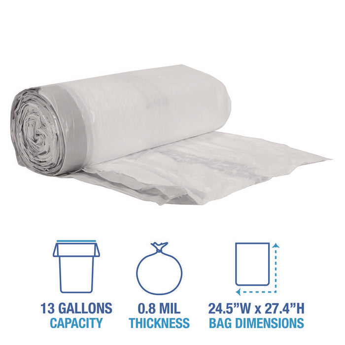 Drawstring Kitchen Bags/Liners, Drawstring, 13 gal, 24" x 28", White, 50 Bags/Roll, 2 Rolls/Carton