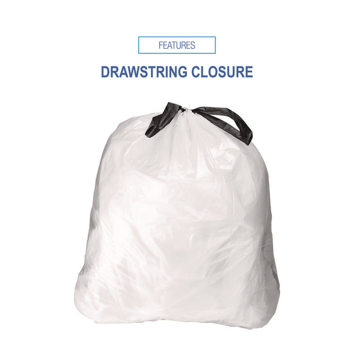 Drawstring Kitchen Bags/Liners, Drawstring, 13 gal, 24" x 28", White, 50 Bags/Roll, 2 Rolls/Carton