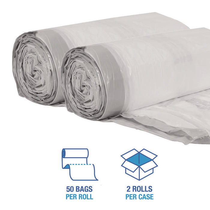 Drawstring Kitchen Bags/Liners, Drawstring, 13 gal, 24" x 28", White, 50 Bags/Roll, 2 Rolls/Carton