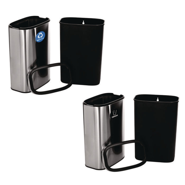 10.5 Gallon Recycle and Trash Station, Brushed Stainless Steel