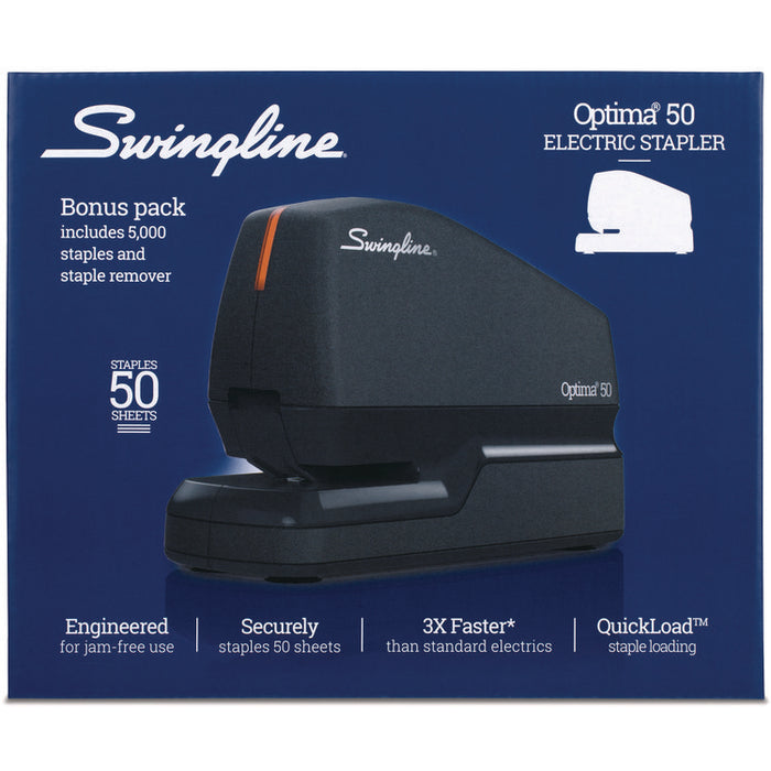 Optima 50 Electric Stapler, 50-Sheet Capacity, Black/Orange