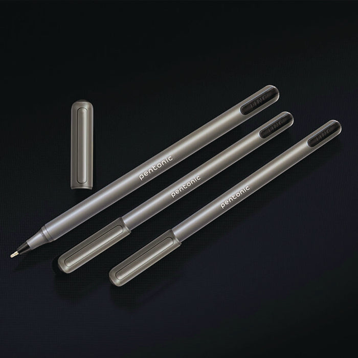 PENTONIC Ballpoint Pen, Stick, Medium 1 mm, Black Ink, Charcoal Gray Barrel, 25/Pack