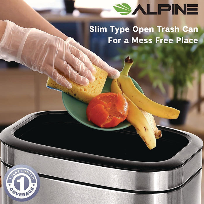 Stainless Steel Rectangular Liner Open Top Trash Can, 5.3 gal, Brushed Stainless Steel