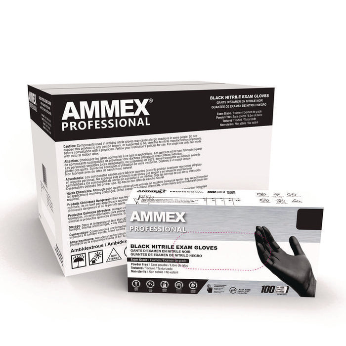 Nitrile Exam Gloves, Powder-Free, X-Large, 3 mil Thick, 9.5" Long, Black, 100/Box, 10 Boxes/Carton