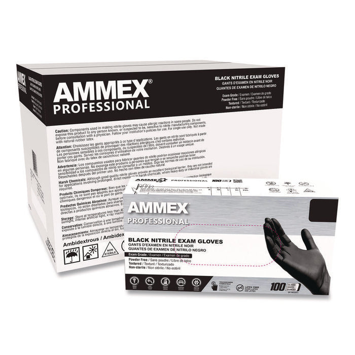 Nitrile Exam Gloves, Powder-Free, X-Large, 3 mil Thick, Black, 100/Box