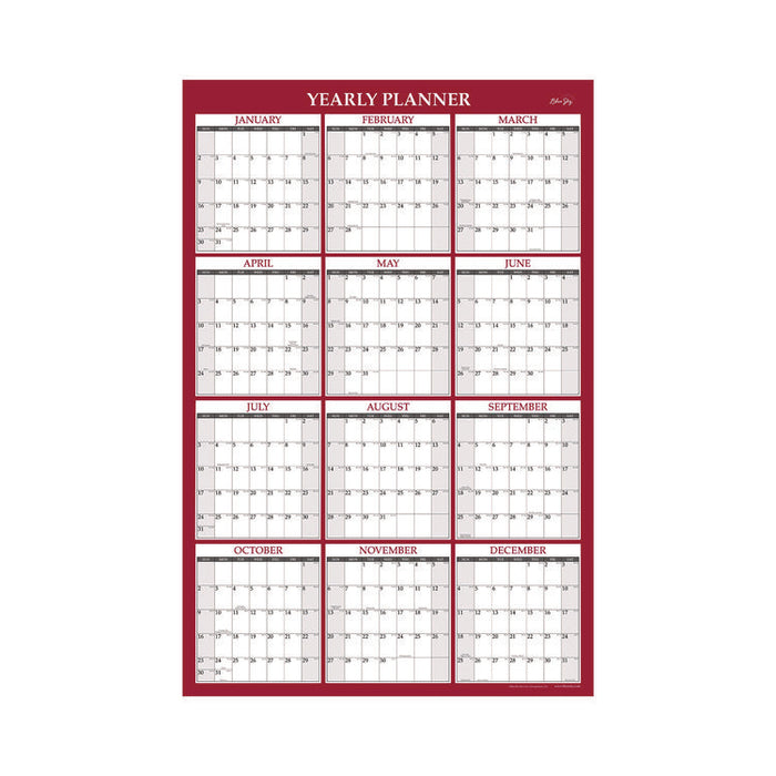 Classic Red Laminated Erasable Wall Calendar, 48 x 32, White/Red/Gray Sheets, 12-Month (Jan to Dec): 2026