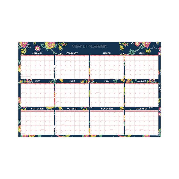 Day Designer Peyton Laminated Erasable Wall Calendar, Floral Artwork, 36 x 24, White/Navy Sheets, 12-Month (Jan to Dec): 2026