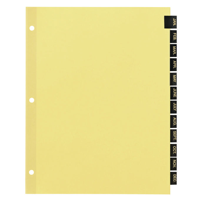 Preprinted Black Leather Tab Dividers, 12-Tab, Jan. to Dec., 11 x 8.5, Buff, 1 Set