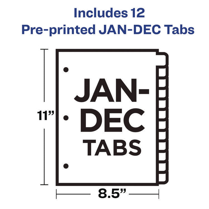 Preprinted Black Leather Tab Dividers, 12-Tab, Jan. to Dec., 11 x 8.5, Buff, 1 Set
