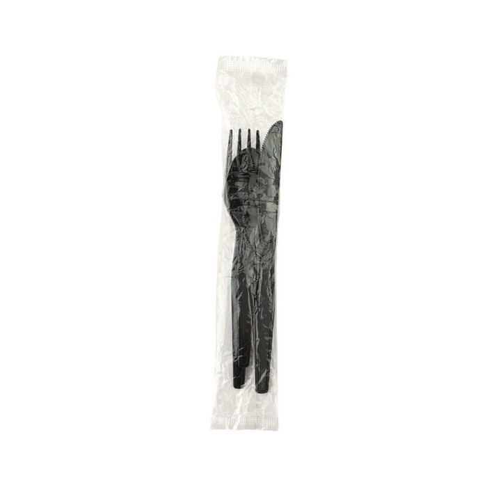 Individually Wrapped Heavyweight Cutlery Set, Fork/Knife/Spoon, Plastic, Black, 250/Carton