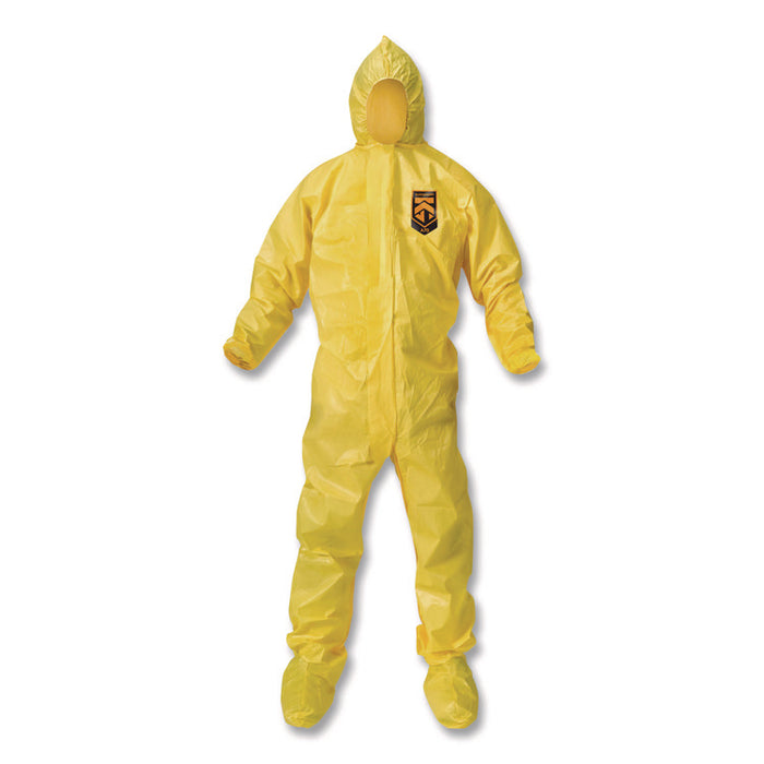 A70 Chemical Spray Protection Coveralls, Elastic Wrists, Ankles, Hood and Boots, Medium, Yellow, 12/Carton