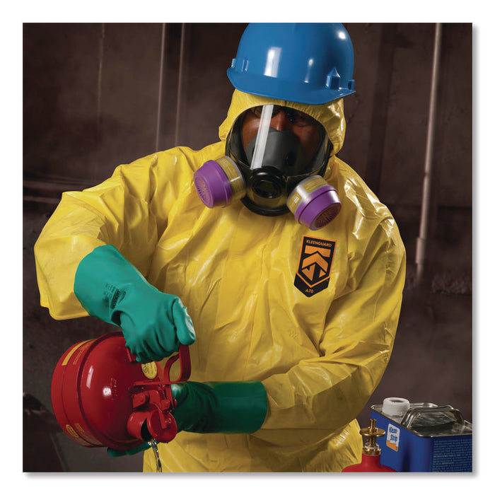 A70 Chemical Spray Protection Coveralls, Elastic Wrists, Ankles, Hood and Boots, Medium, Yellow, 12/Carton
