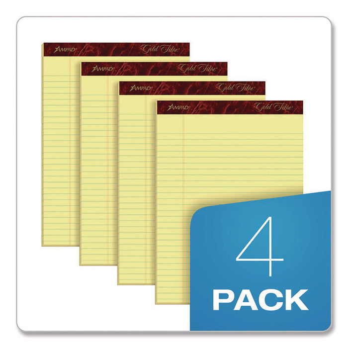 Gold Fibre Writing Pads, Wide/Legal Rule, (50) Canary Yellow 8.5 x 11 Sheets, 4/Pack