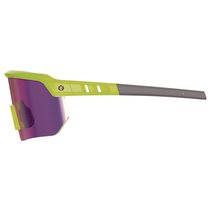 Skullerz AEGIR Anti-Scratch Enhanced Anti-Fog Safety Glasses, Lime Half Frame, Polarized Mirrored Purple Single Lens