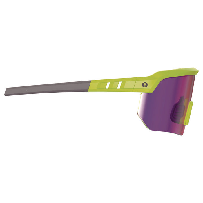 Skullerz AEGIR Anti-Scratch Enhanced Anti-Fog Safety Glasses, Lime Half Frame, Polarized Mirrored Purple Single Lens