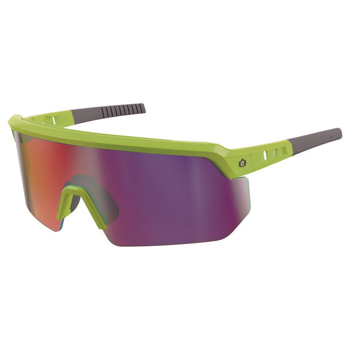 Skullerz AEGIR Anti-Scratch Enhanced Anti-Fog Safety Glasses, Lime Half Frame, Polarized Mirrored Purple Single Lens
