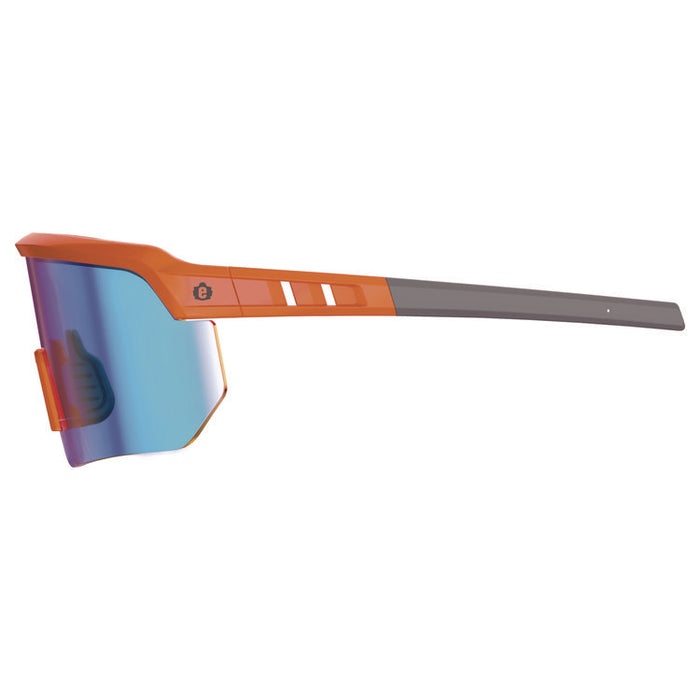 Skullerz AEGIR Anti-Scratch Enhanced Anti-Fog Safety Glasses, Orange Half Frame, Polarized Mirrored Blue Single Lens