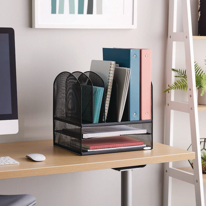 Onyx Mesh Desk Organizer with Two Horizontal and Six Upright Sections, Letter Size Files, 13.25" x 11.5" x 13", Black