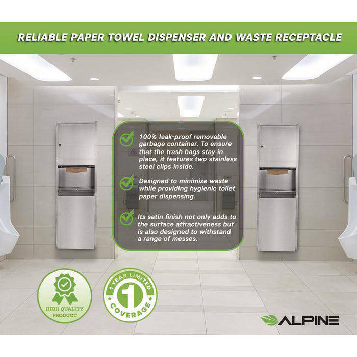 Stainless Steel Recessed Paper Towel Dispenser with Waste Receptacle, 56 x 4 x 17