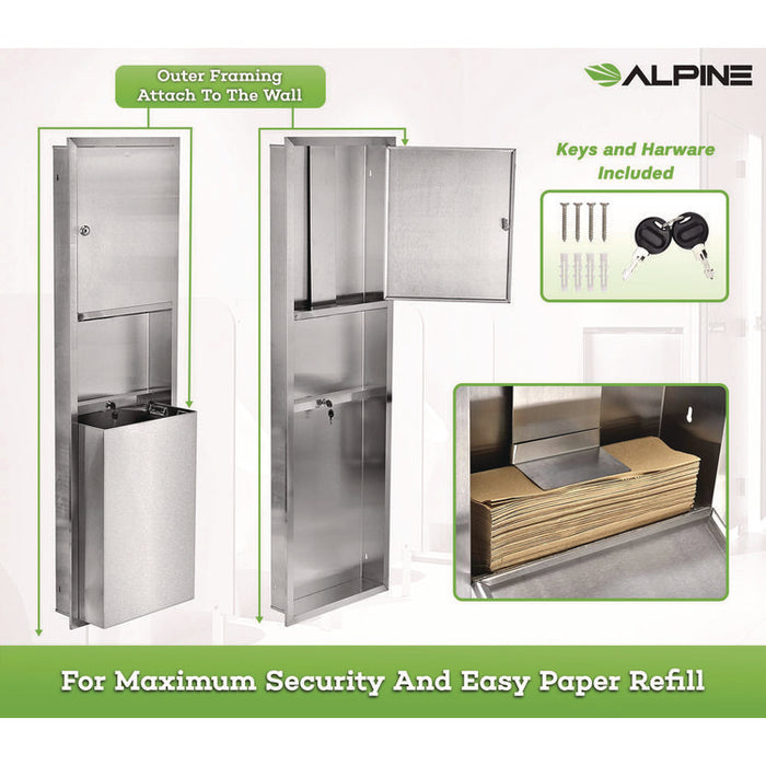 Stainless Steel Recessed Paper Towel Dispenser with Waste Receptacle, 56 x 4 x 17