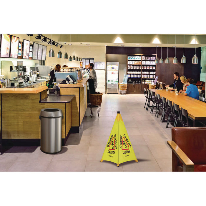Tri-fold Multi-Lingual Pop-Up Wet Floor Sign, 2.95 x 2.55 x 32.87, Yellow