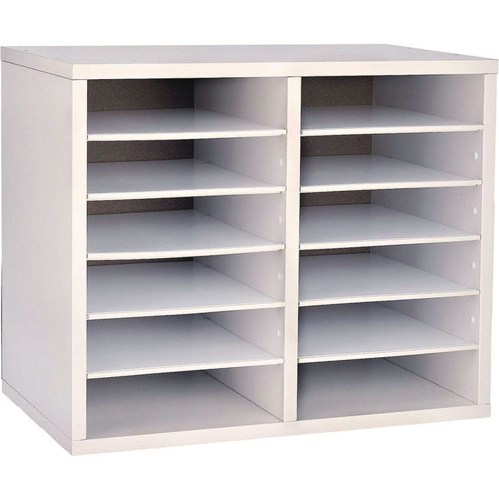 Wood Adjustable 12 Compartment Literature Organizer, 12 Sections, Letter Size, 20 x 11.8 x 16.3, White