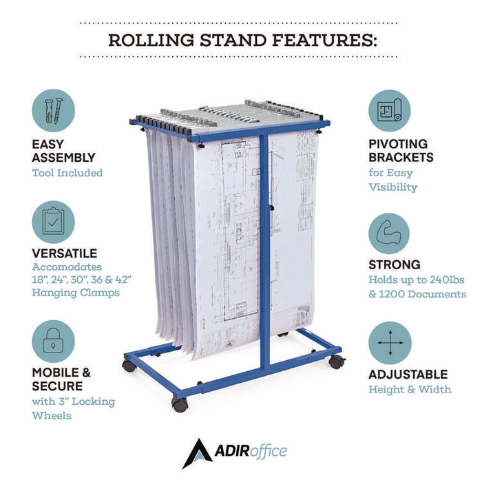 Blueprint Storage Cabinet Steel Vertical Plan Center, Assorted Document Sizes, 15" x 27" to 47.25" x 32.5" to 57", Blue