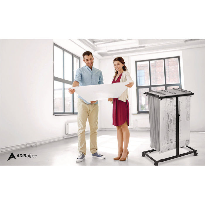 Blueprint Storage Cabinet Steel Vertical Plan Center, Assorted Document Sizes,15" x 27" to 47.25" x 32.5" to 57", Black