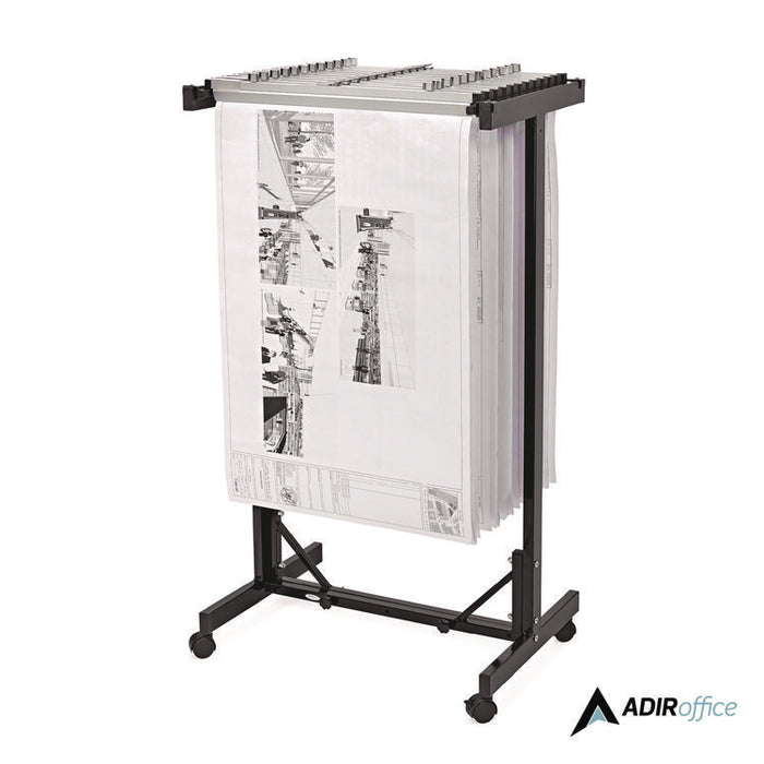 Expandable Blueprint Storage Cabinet Mobile Plan Center, Assorted Document Sizes, 20.5" x 28" to 46.5" x 50.75", Black