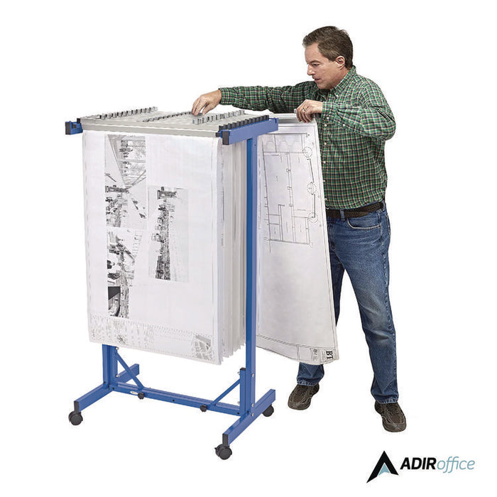 Expandable Blueprint Storage Cabinet Mobile Plan Center, Assorted Document Sizes, 20.5" x 28" to 46.5" x 50.75", Blue