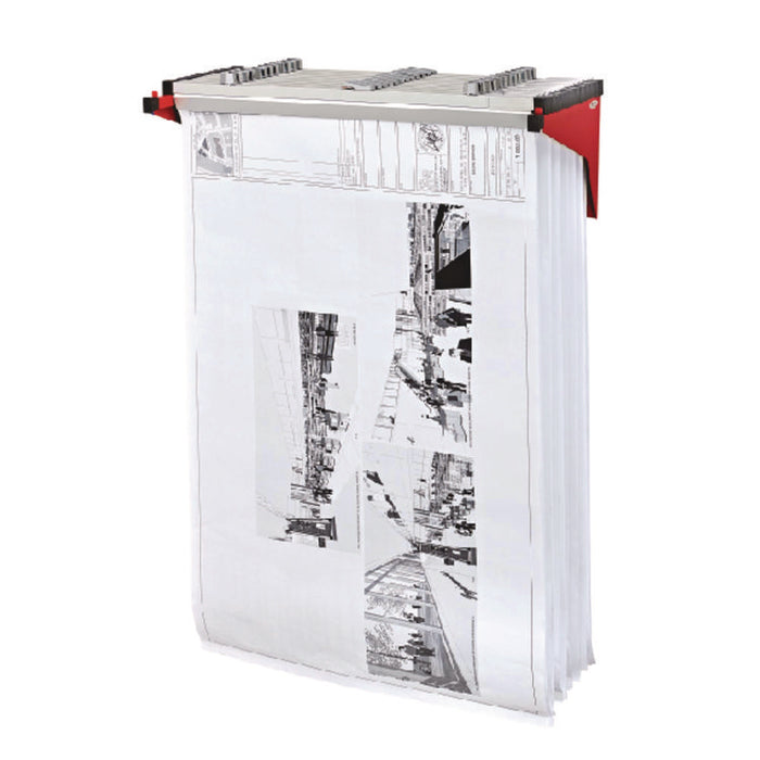 Drop Lift Blueprint Storage Wall Rack, Assorted Document Sizes Accommodated, 7.9" x 1.2" x 7.1", Red
