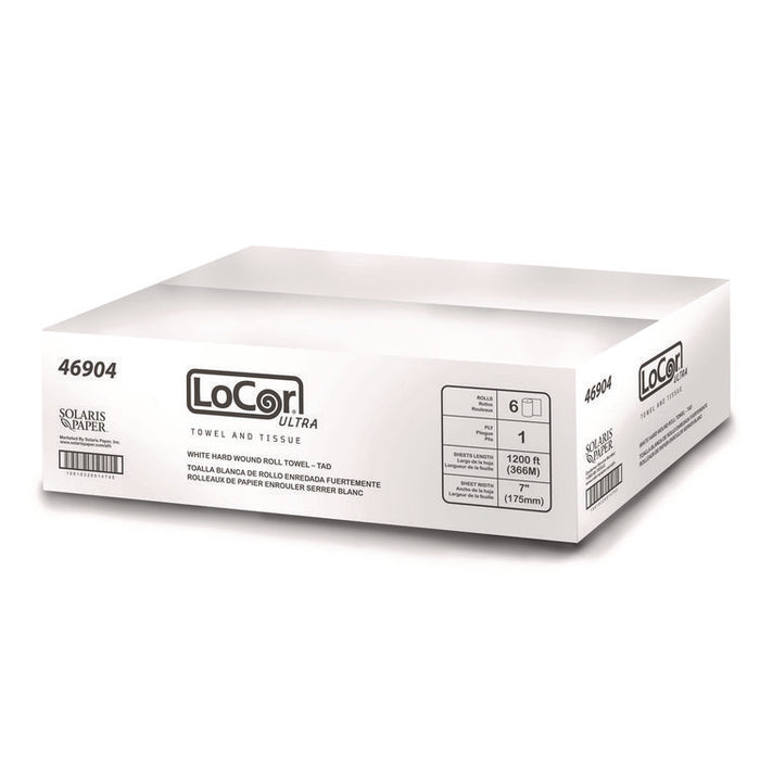 Hard Wound Roll Towel, TAD, 1-Ply, 7" x 1,200 ft, White, 6 Rolls/Carton
