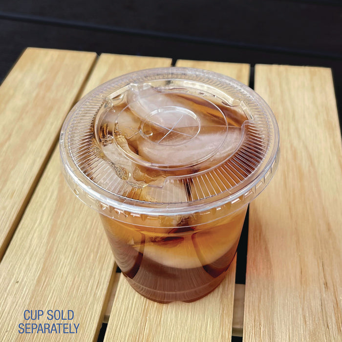 PET Cold Cup Straw-Slot Lids, Fits 9 oz to 10 oz Cold Cups, Plastic, Clear, 100/Pack