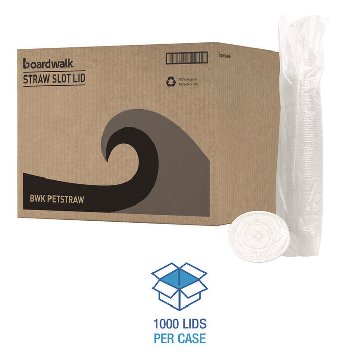 PET Cold Cup Straw-Slot Lids, Fits 9 oz Squat/12 oz Cold Cups, Plastic, Clear, 1,000/Carton