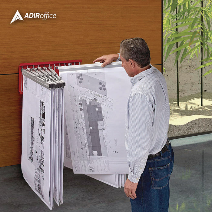 Large File Blueprint Pivot Wall Rack, Assorted Document Sizes Accommodated, 11" x 15.8" x 23.9", Red