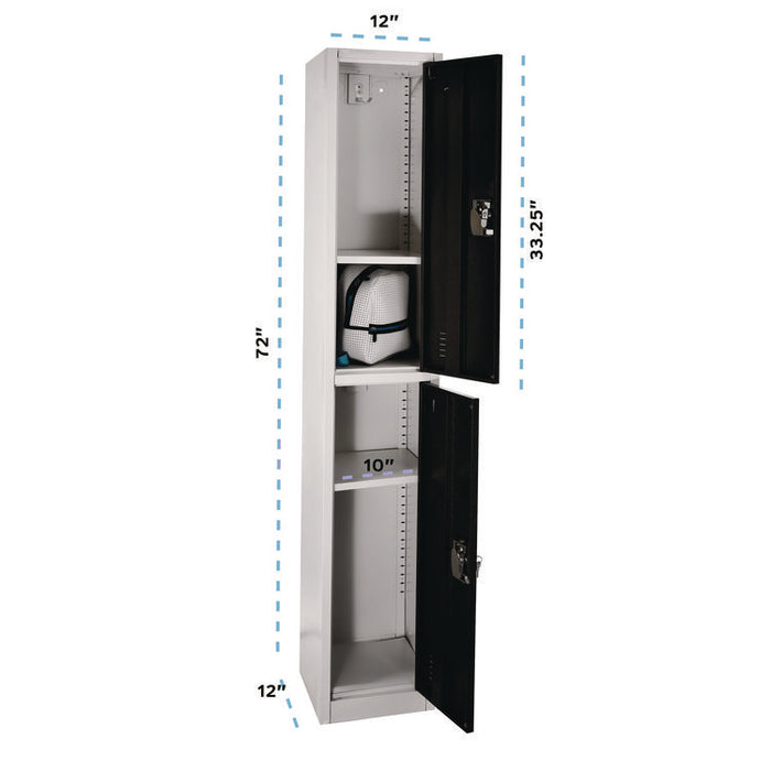 Steel Storage Locker, 2 Compartment, 12 x 12 x 72, Black