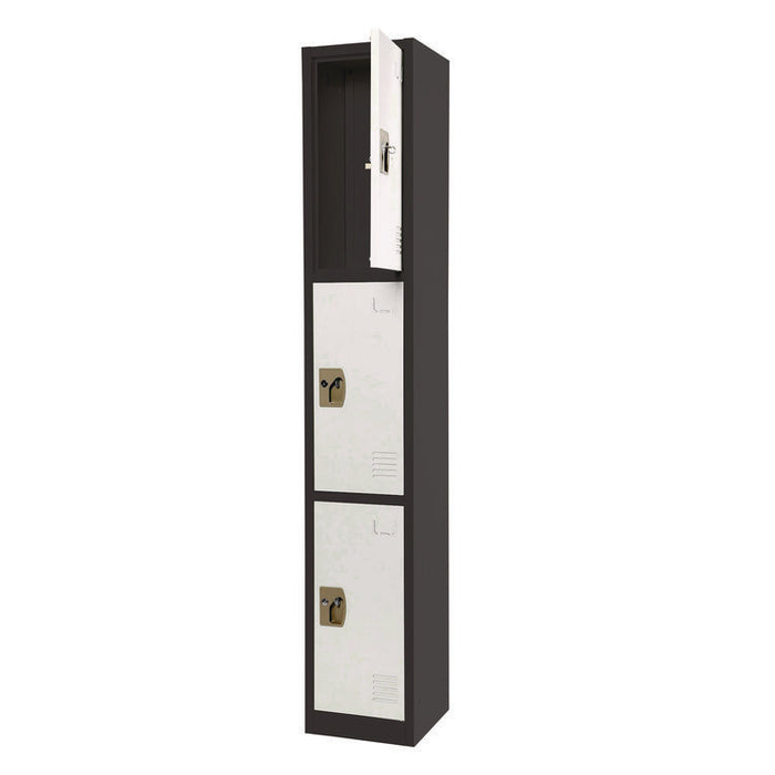 Steel Storage Locker, 3 Compartment, 12 x 12 x 72, Black Body/White Doors