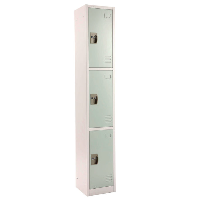 Steel Storage Locker, 3 Compartment, 12 x 12 x 72, Misty Green