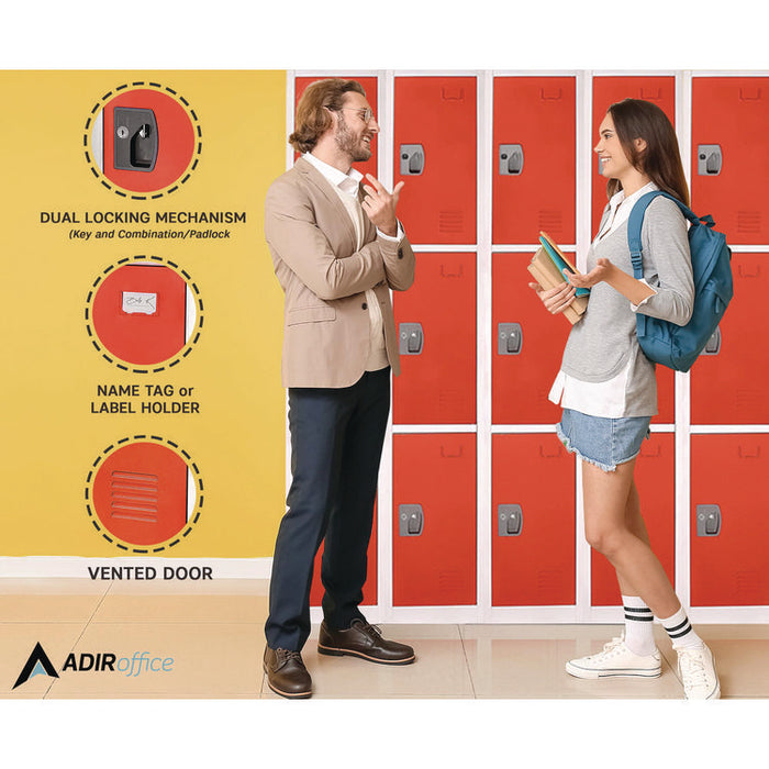 Steel Storage Locker, 3 Compartment, 12 x 12 x 72, Red