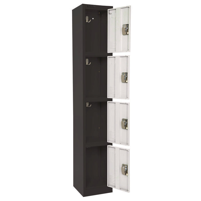 Steel Storage Locker, 4 Compartment, 12 x 12 x 72, Black Body/White Doors