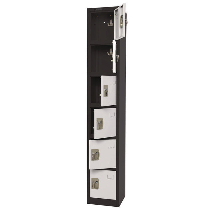 Steel Storage Locker, 6 Compartment, 12 x 12 x 72, Black Body/White Doors