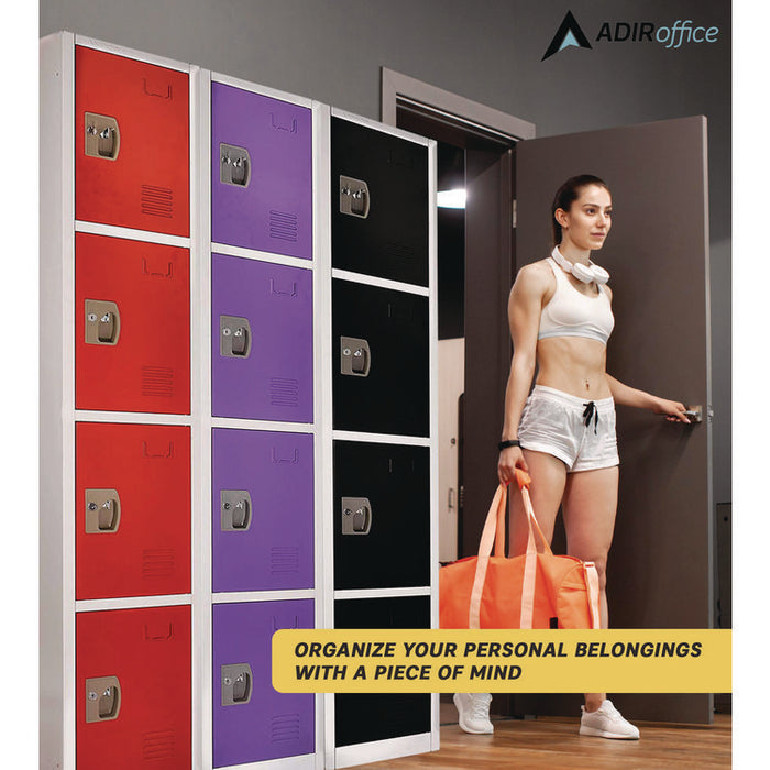 Steel Storage Locker, 4 Compartment, 12 x 12 x 72, Red