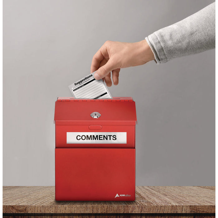 Wall Mountable Steel Suggestion Secure Drop Box with Key, 7 x 6 x 8.5, Stainless Steel 304, Red