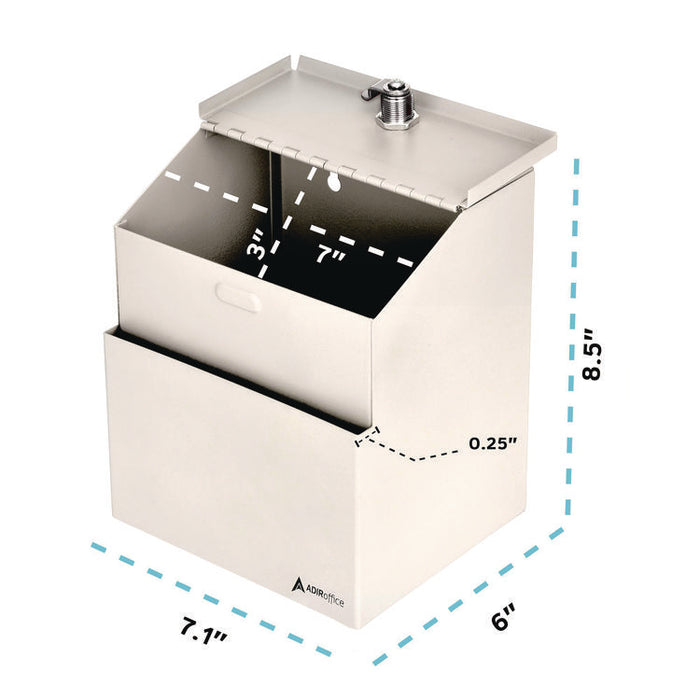 Wall Mountable Steel Suggestion Secure Drop Box with Key, 7 x 6 x 8.5, Stainless Steel 304, White